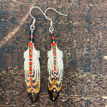 Red Stripe Painted Bone Earrings