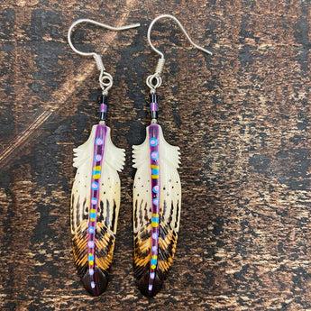 Purple Stripe Painted Bone Earrings