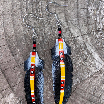 Black Painted Bone Feather Earrings