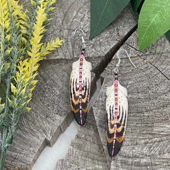 Pink Stripe Painted Bone Earring