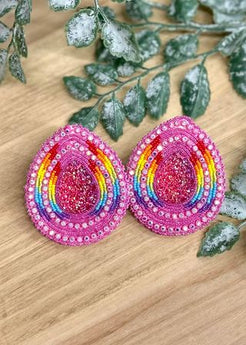 Rainbow Teardrop with Post Beaded Earrings