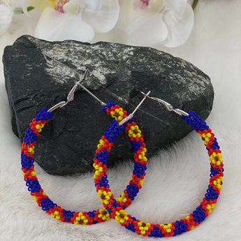 Royal Blue Flower Beaded Hoops