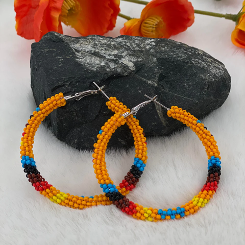 Orange Beaded Hoops