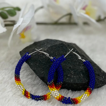 Royal Blue Beaded Hoop Earrings